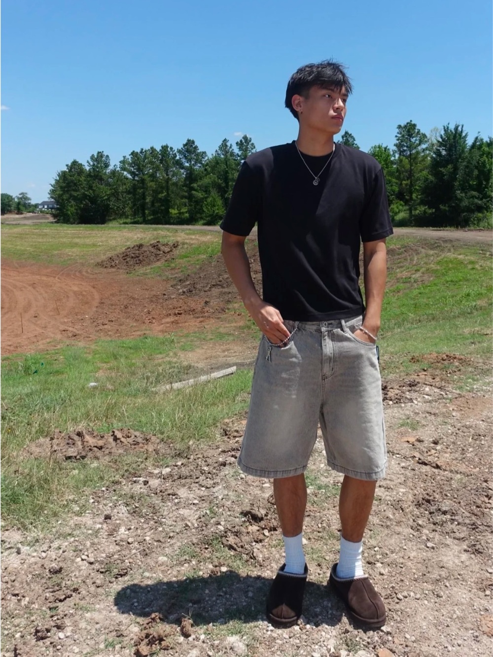 Men's Washed Gray Denim Shorts - Casual Relaxed Fit